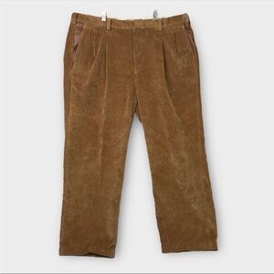 Orvis Brisbane Moss Leather Picket Corduroy Flat Front Pants Mens 40x29 Brown